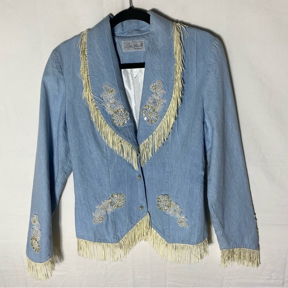 Vintage Lilia Smitty Blue Western Jacket and Skirt Set With Fringe M - Picture 16 of 16